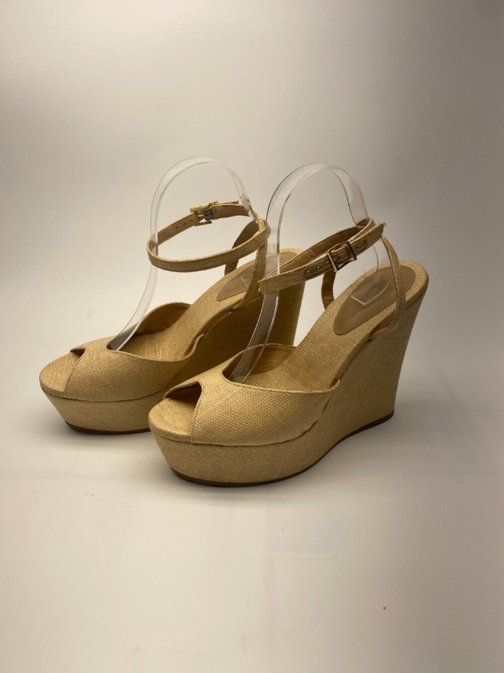 Schutz Womens Neith Straw Peep Toe Wedge Sandals Sz 10.5
